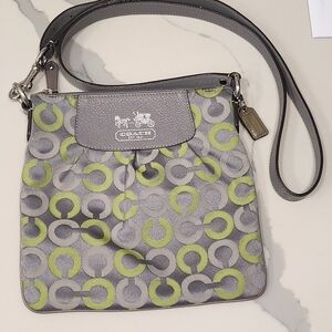 Coach Gray & Lime Signature Circle Crossbody Bag